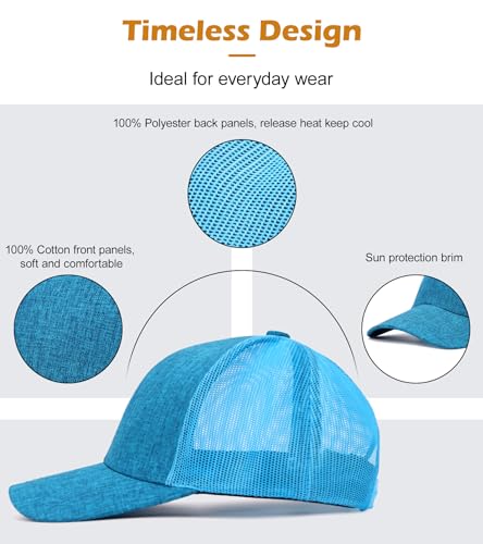 Blank Mesh Back Trucker Hat for Men and Women, Unisex Adjustable Snapback Baseball Cap, Adult Plain Classics Retro Hat - color: Sky Blue
