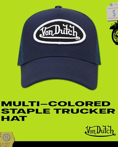 Von Dutch Unisex Trucker Hat, Colorblock, Mesh Back, Curved Bill, Snapback - color: Industrial Blue