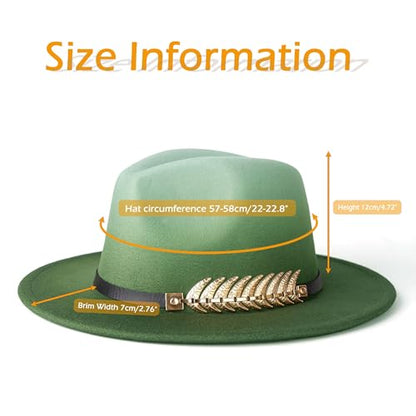 Women Gradient Color Fedora Wide Brim Felt Hat - color: Mint Green/Olive Green