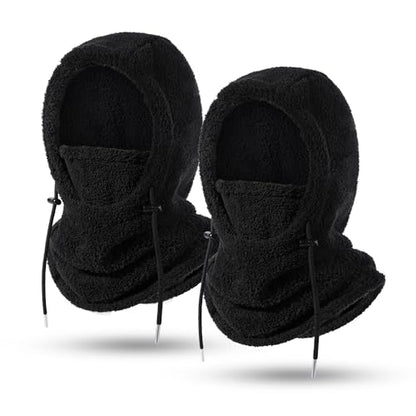 Ski Mask Balalclava Windproof Face Mask Warm Fleece Neck Cover for Cold Weather Helmet Hood for Men & Women - color: B09-2pcs(black+black)