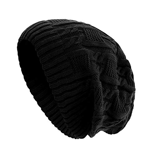 Surblue Unisex Trendy Beanie Warm Oversized Chunky Cable Knit Slouchy Woolen Hat - color: Black
