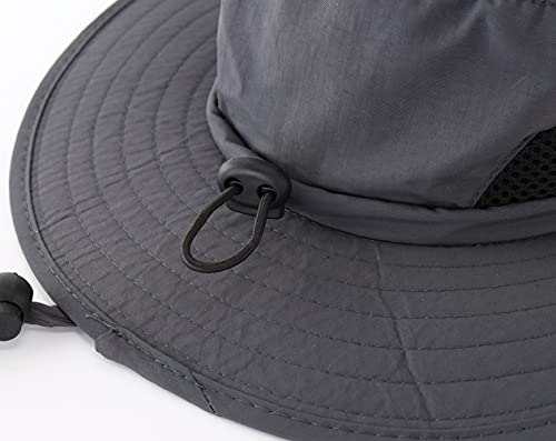 Kids Sun Protection Hat Quick Dry Adjustable Wide Brim Bucket Hat for Boys Girls Summer Fishing Hiking - color: Grey