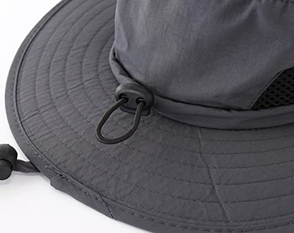 Kids Sun Protection Hat Quick Dry Adjustable Wide Brim Bucket Hat for Boys Girls Summer Fishing Hiking - color: Grey
