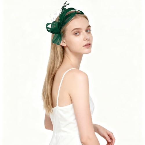 Fascinators Hats for Women, Fascinator Headband Tea Party Hat - color: Dark Green