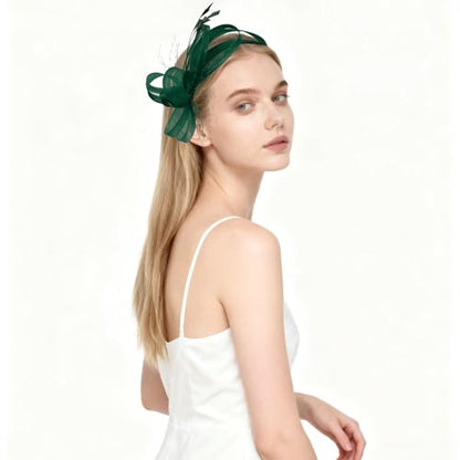 Fascinators Hats for Women, Fascinator Headband Tea Party Hat - color: Dark Green