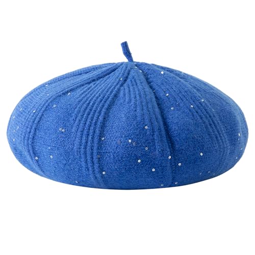 Lanzom Classic Knitted Berets for Women Stylish French Beret Hats for Women Girls Lady Beret Hat - color: Royal Blue