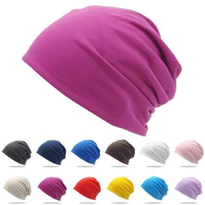 Cotton Slouchy Beanie hat Candy Color Chemo Skull Cap Men Women Beanies - color: Amaranth