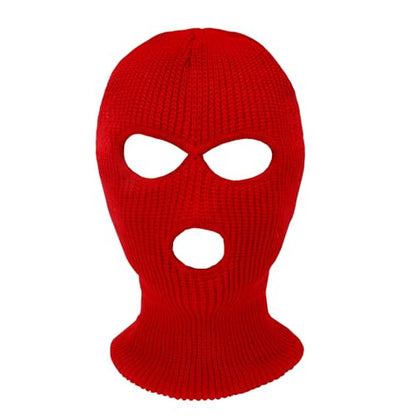 3 Hole Ski Mask, Knitted Balaclava Face Mask, Winter Full Face Mask Cover for Winter Outdoor Sports - color: Red