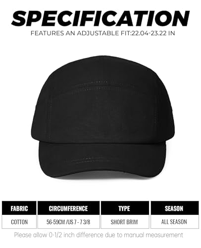 Croogo 5 Panel Short Brim Cotton Baseball Cap Adjustable Hat for Men - color: Black
