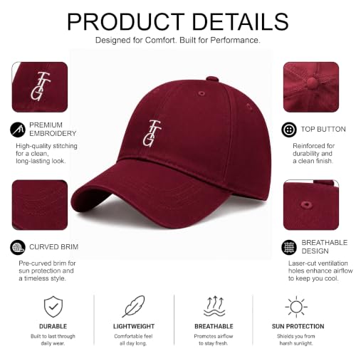 Kids Washed Cotton Baseball Cap, Unstructured Adjustable Toddler Hat for Boys & Girls - color: Claret Red