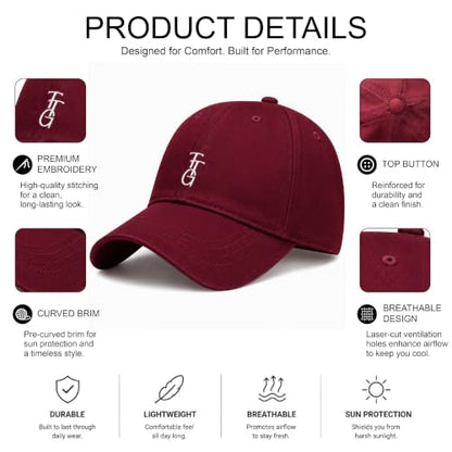 Kids Washed Cotton Baseball Cap, Unstructured Adjustable Toddler Hat for Boys & Girls - color: Claret Red