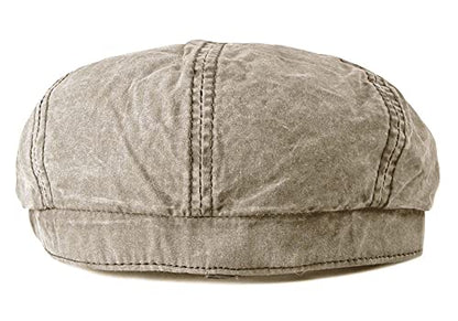 Mens 8 Panel Washed Cotton Newsboy Cap, Outdoor Sun Protection Flat Cap - color: Khaki