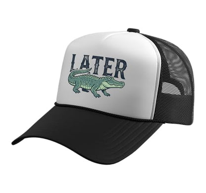 Later Alligator Trucker Hat with Adjustable Mesh Back - color: Black/White