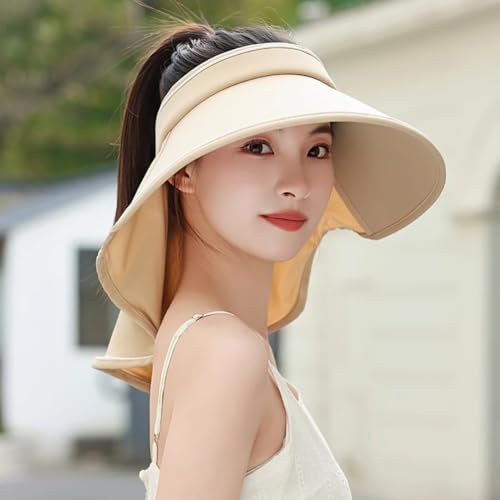 Sun Visor Hats for Women Wide Brim UPF 50+ UV Sun Protection Visor Hats Casual Adjustable Roll up Summer Beach Caps - color: B-khaki