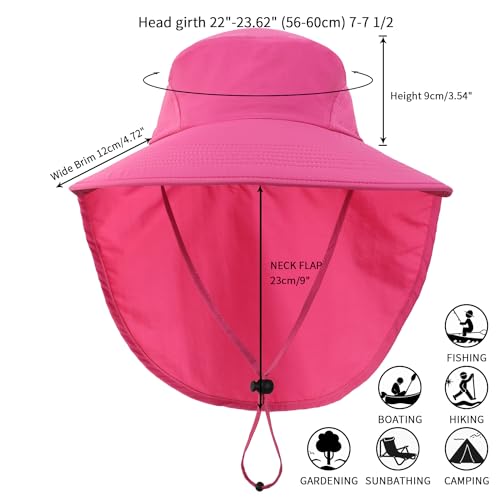 Home Prefer Outdoor UPF50+ Sun Hat Wide Brim Mesh Fishing Hat with Neck Flap - color: Rose Red