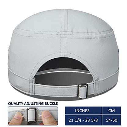 GADIEMKENSD Stretch Army Cap Cadet Military Hats Flat Top Baseball Cap Short Bill Breathable - color: Light Gray