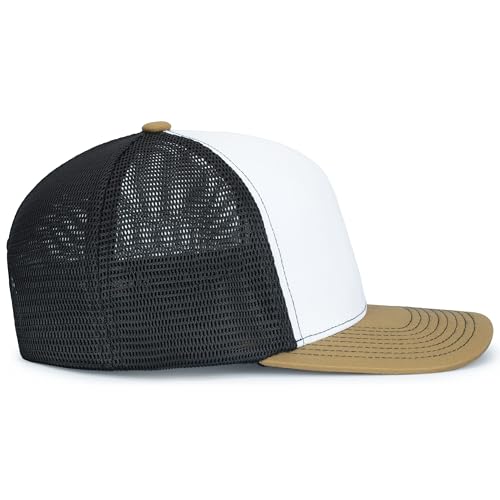 Pacific Headwear Contrast Stitch Trucker Pacflex Snapback Cap - color: White/Light Charcoal/Buck
