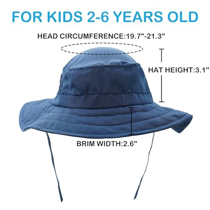 Connectyle Kids Sun Hat for Boys Girls Wide Brim Bucket Hat UPF 50+ Sun Protection Hat Breathable Summer Beach Hat - color: Navy