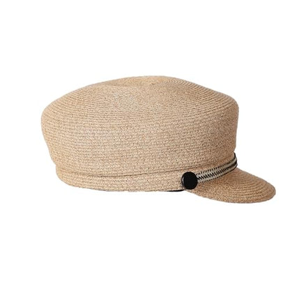 Women's Polyester Straw Newsboy Cap, Gatsby Ivy Style Visor Beach Hat, Adjustable - color: Mixed Camel
