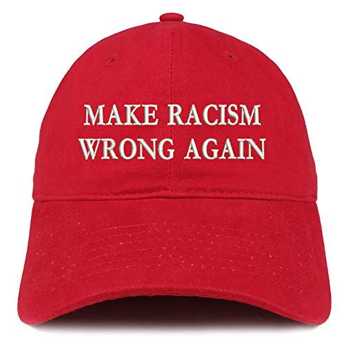 Trendy Apparel Shop Make Racism Wrong Again Embroidered Soft Crown 100% Brushed Cotton Cap - color: Red
