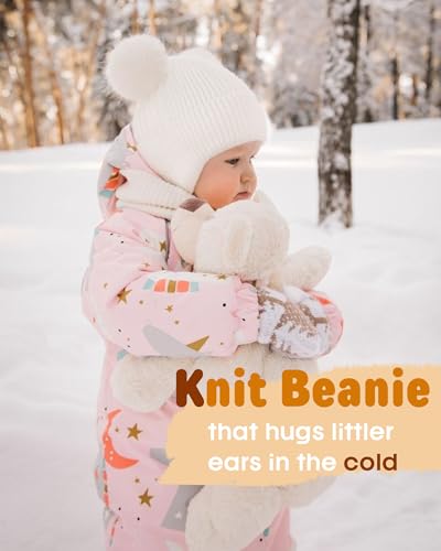 FURTALK Baby Winter Hat Pom Pom Beanie with Fleece Lined Toddler Warm Cap - color: White+pink, size: 2-6 Years
