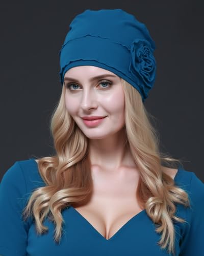 osvyo Chemo Headwear Turban Cap for Women - Cancer Beanie Hair Loss Sealed Packaging - color: Cotton Deep Sea Blue