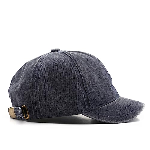 Short Brim Vintage Baseball Cap Adjustable Unstructured Washed Distressed Cotton Blank Dad Hat for Men & Women - color: Navy