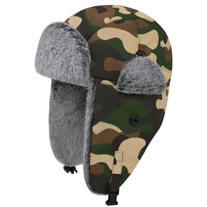 Olreco Waterproof Toddler Winter Hat Warm Fur Fleece Baby Boy Winter Hat Kids Snow Hats Girls Boys Trapper Hats with Earflaps - color: Waterproof Desert Camo With Grey Fur, size: 2-5T