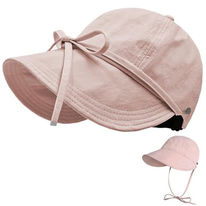 Womens Sun Hat Wide Brim UPF 50+ UV Protection Foldable Packable Sun Shield Hat for Women, Ponytail Outdoor Fishing Hat - color: Upgraded Cherry Blossom Pink