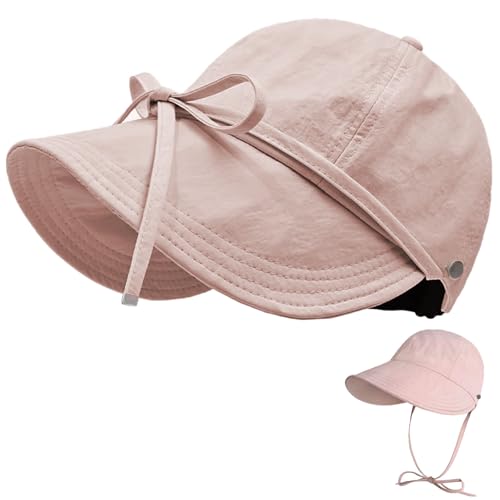 Womens Sun Hat Wide Brim UPF 50+ UV Protection Foldable Packable Sun Shield Hat for Women, Ponytail Outdoor Fishing Hat - color: Upgraded Cherry Blossom Pink