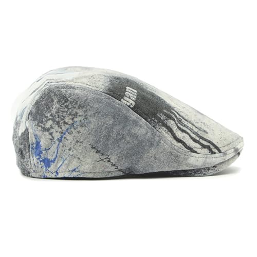Gudessly Mens Adjustable Colorful Striped Plaid Ivy Newsboy Cabbie Gatsby Golf Cap Flat Cotton Hat Thin Cap - color: Graffiti Grey