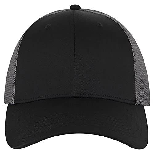 Ashen Fane 6 Panel Blend Twill Structured Low Profile Mesh Back Snapback Trucker Hat - color: Blk/Blk/Ch.gry