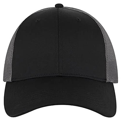 Ashen Fane 6 Panel Blend Twill Structured Low Profile Mesh Back Snapback Trucker Hat - color: Blk/Blk/Ch.gry