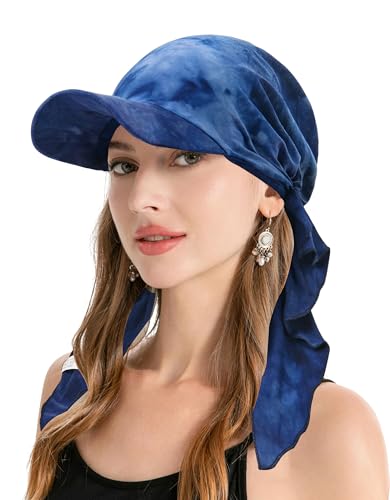 ZLYC Chemo Headwear for Women Brim Visor Head Scarf Pre Tied Headwraps Lightweight Skull Cap - color: Tie Dye Navy