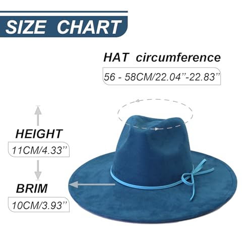 Fedora Hats for Women Man with Big Wide Brim Classic Suede Panama Hat Western Outdoor hat - color: Blue