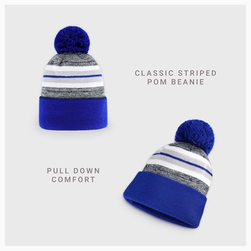 Pom Pom Beanie Cuffed Knit Winter Hat Skull Cap Striped Novelty Men Women - color: (Royal)