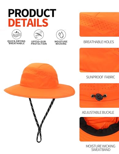 UPF50+ Bucket Hat, Wide Brim Sun Cap - color: Orange