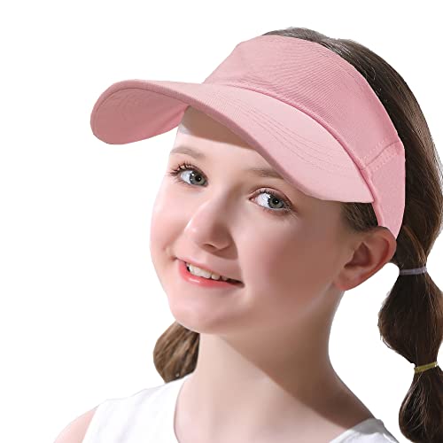 Kids Sun Visors Adjustable Cap - Unisex for Children Athletic Sports Hats UV Protection fit for 5 to 12 Years Old 52-56cm - color: Pink