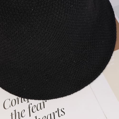 Eigso Womens Mesh Woven Bucket Hats Summer Outdoor Beach Straw Bucket Hat for Woman Packable Beach Hat - color: B3 : Black