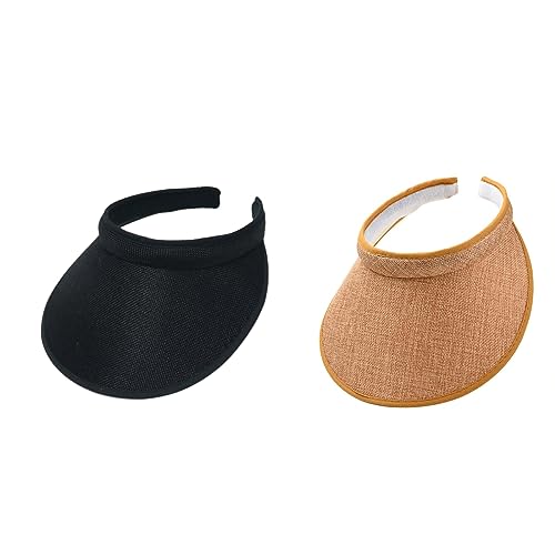 Cloth Covered Slip-On Visor for Women, Adjustable Cap Sports Sun Visors for Men - color: Black/Lightbrown