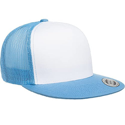 Yupoong 5-Panel YP Classic Trucker Cap | High Profile Flat Visor Snapback - color: C. Blue/White/C. Blue