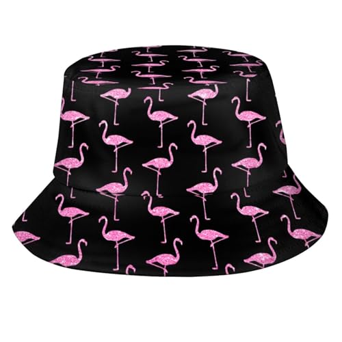 Funny Pattern Bucket Hat, Unisex Summer Sun Hat Packable Beach Travel Fisherman Cap for Women Men - color: Pink Flamingos
