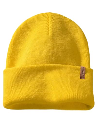 FURTALK Beanie for Men Women Cuffed Thick Knitted Winter Hat Skull Cap - color: Yellow