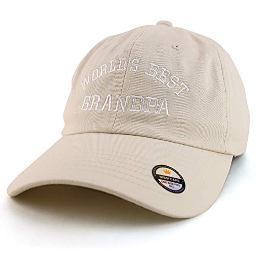 Trendy Apparel Shop World's Best Grandpa Embroidered Low Profile Soft Cotton Dad Hat Cap - color: Beige