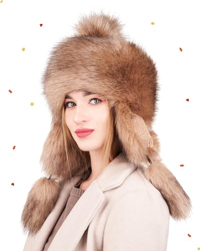 Futrzane Classic Ear Flaps Hat, Trapper for Women - color: Beige, size: Small