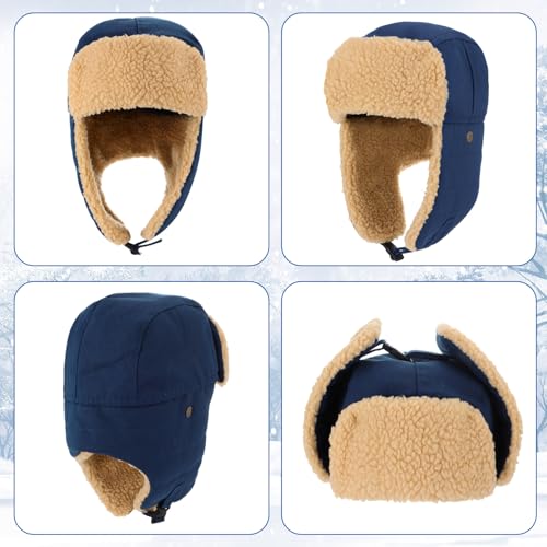 JaGely 4 Pcs Pilot Hat and Goggles Flight Costume Accessories Pilot Helmet Cap with Ear Flaps Hat Adults Winter - color: Blue and Black, style: Classic