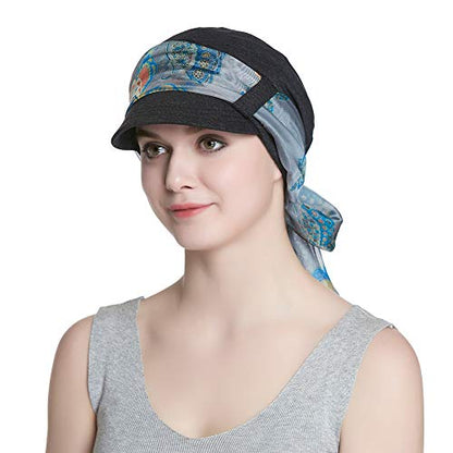 Alnorm Breathable Cotton Hat and Scarf Set Chemo Headwear for Women - color: Dark Gray Butterflies
