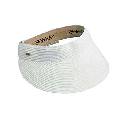 Scala - Sun Visor Hat for Women, Paper Braid, Wide Brim, UV Protection - color: White