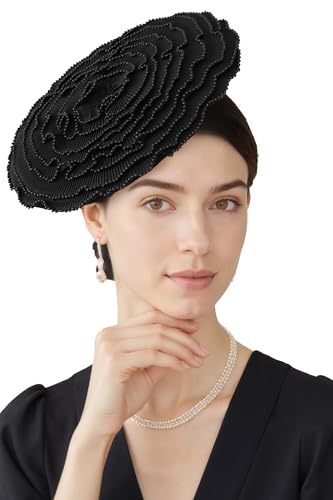 Coucoland Fascinators Hats for Women - Tea Party Cocktail Kentucky Fascinator Multilayer Flat Derby Hat with Pearl for Party - color: Black