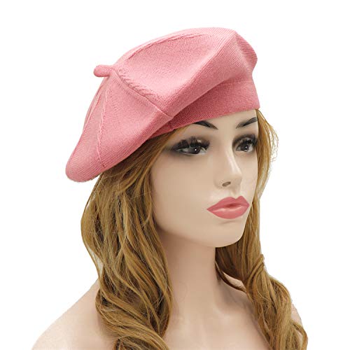 Wheebo Reversible Solid Color French Beret Hat for Women and Girls - color: Pink1